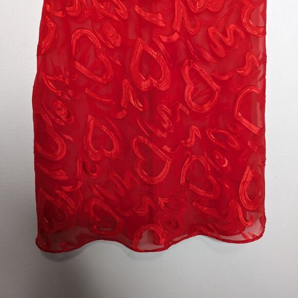Vintage 90's Red Heart Pattern Semi Sheer Slip Dress Nightie Scoop Neck Size XL - Picture 5 of 7